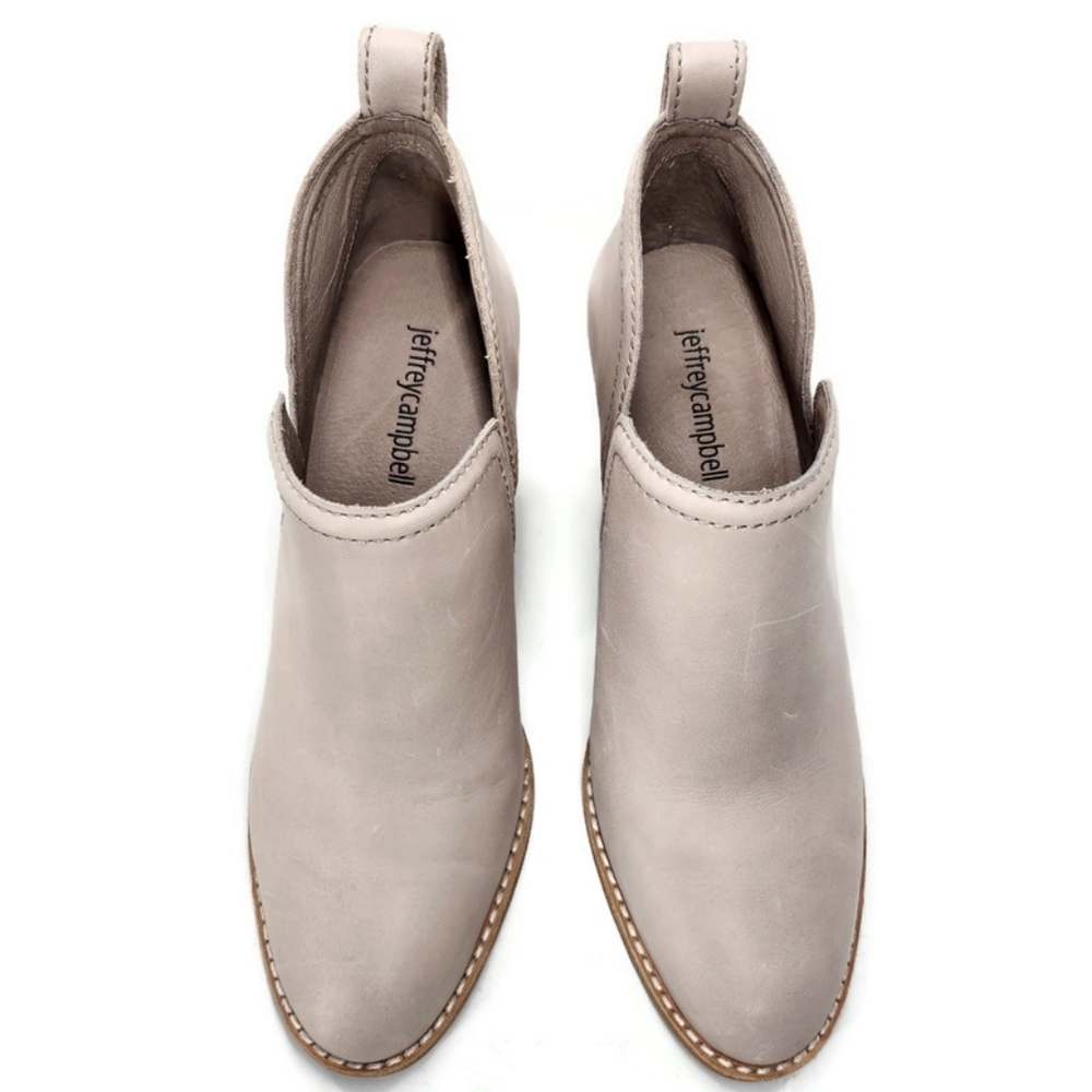 Jeffrey Campbell Rosalee Cream Leather Low Notched Shaft Pull-On Block Heel Boot - Picture 4 of 16